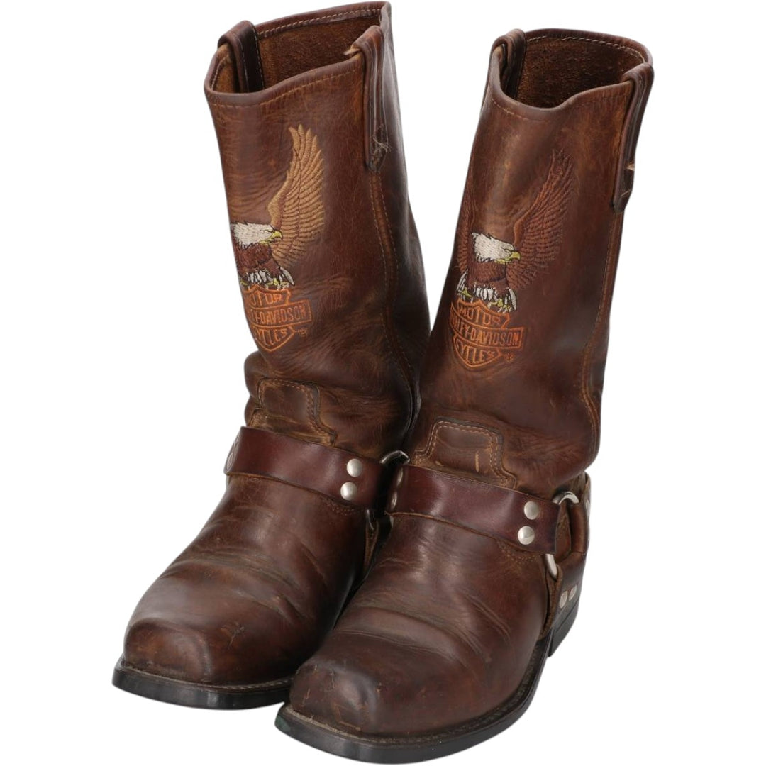 Harley-Davidson Eagle Pattern Square Toe Ring Boots Men's 25.0cm unclear brown type Vintage Second Hand