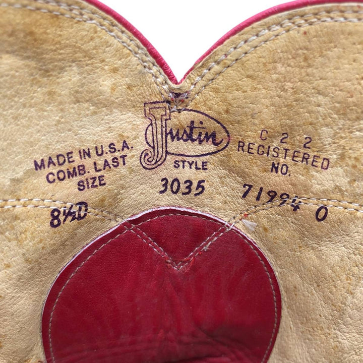 Justin 3035 Western Boots, Made in USA, Size 8 1/2 D Men's 26.5cm unclear red type Vintage Second Hand