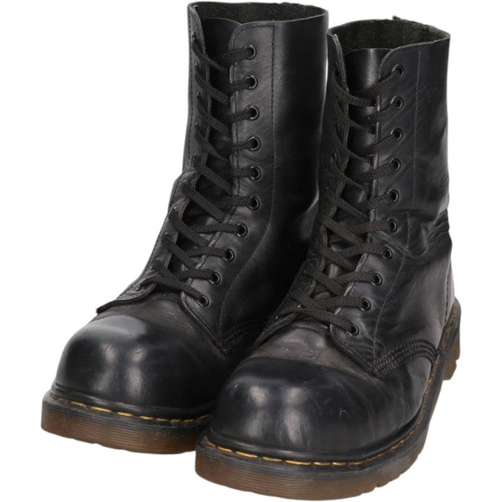 1990s Dr. Martens Steel Toe 10-Hole Boots, Made in England, Size 8 (Men's equivalent to 10.4"), Vintage /saa017126 Men's 26.5cm genuine leather black type Vintage Second Hand