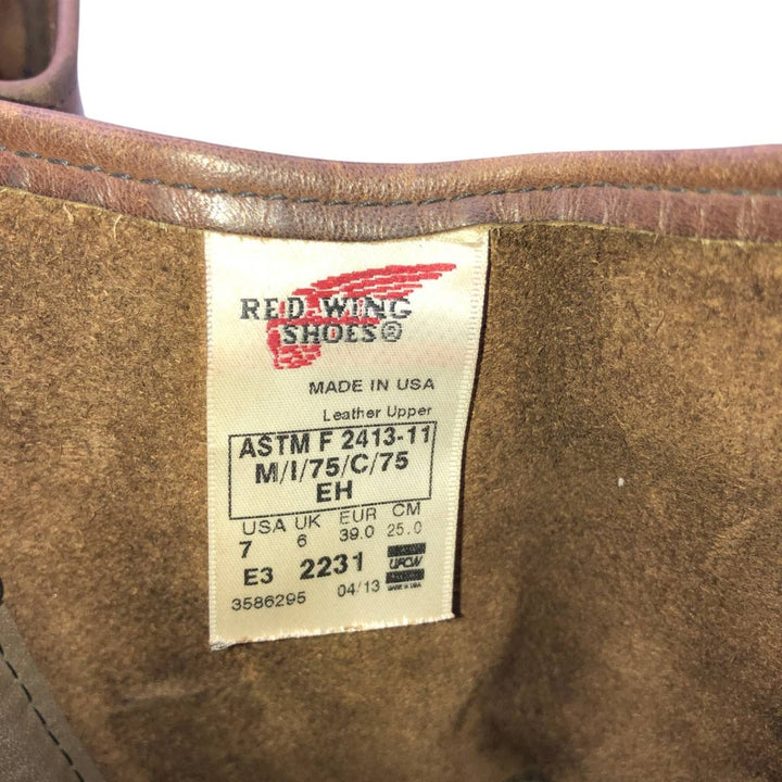Red Wing 2231 Pecos Boots, Made in USA, Size 7 Men's 25.0cm genuine leather brown type Vintage Second Hand
