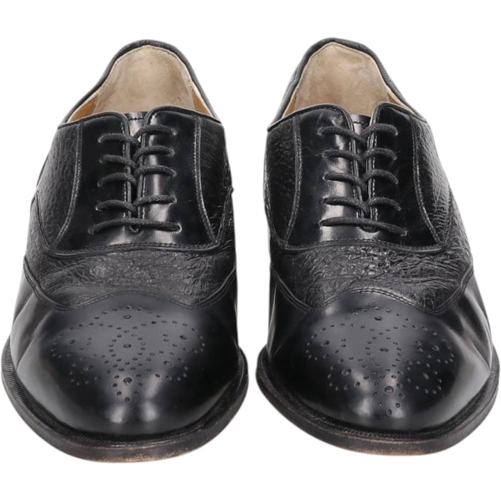 Johnston & Murphy DOMANI Semi-Brogue Straight Tip Shoes, Made in Italy, Size 9 M Men's 27.0cm unclear black type Vintage Second Hand