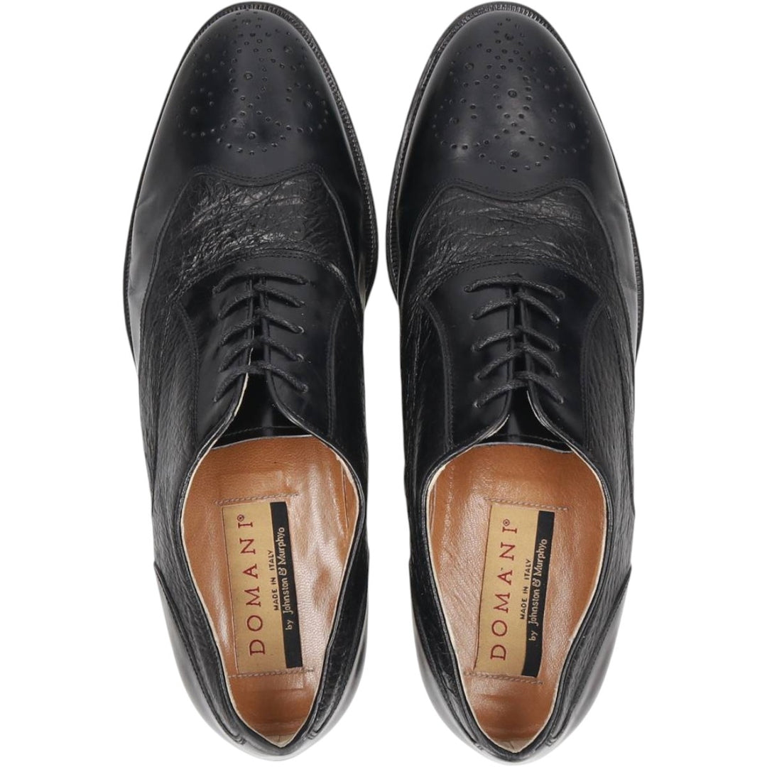 Johnston & Murphy DOMANI Semi-Brogue Straight Tip Shoes, Made in Italy, Size 9 M Men's 27.0cm unclear black type Vintage Second Hand
