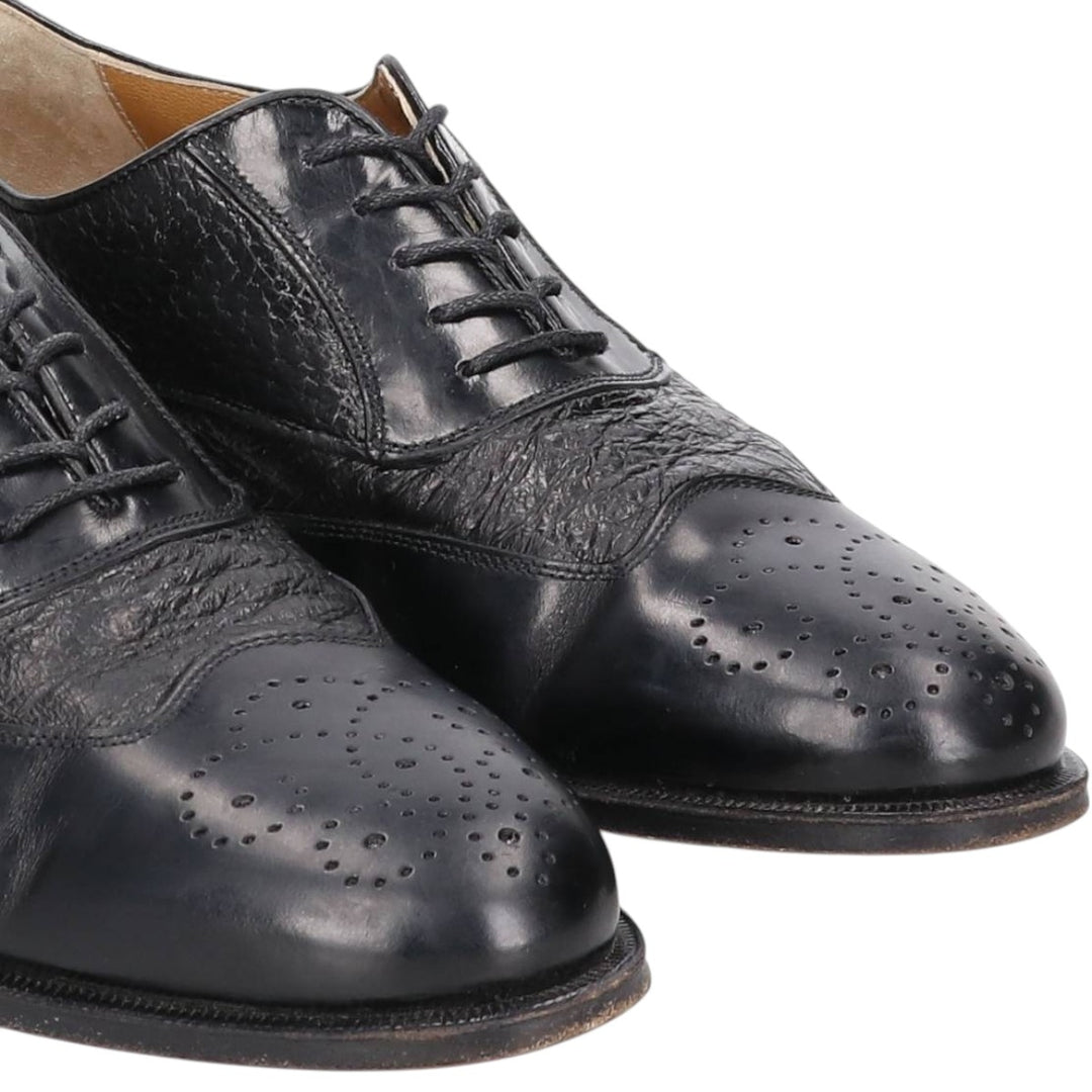 Johnston & Murphy DOMANI Semi-Brogue Straight Tip Shoes, Made in Italy, Size 9 M Men's 27.0cm unclear black type Vintage Second Hand