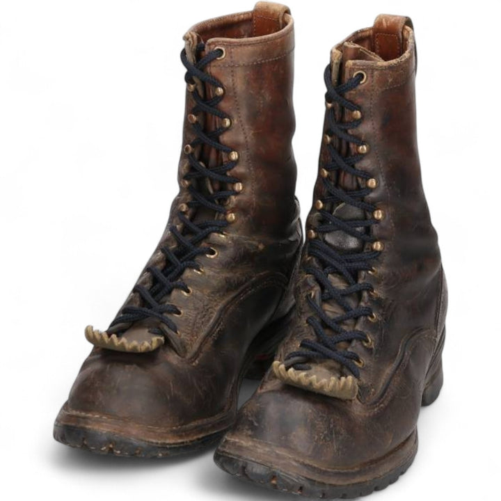 Quilted Tongue Logger Boots, Size 9 1/2C, Men's, 10.8" (Vintage) /svb001021 Men's 27.5cm genuine leather black type Vintage Second Hand