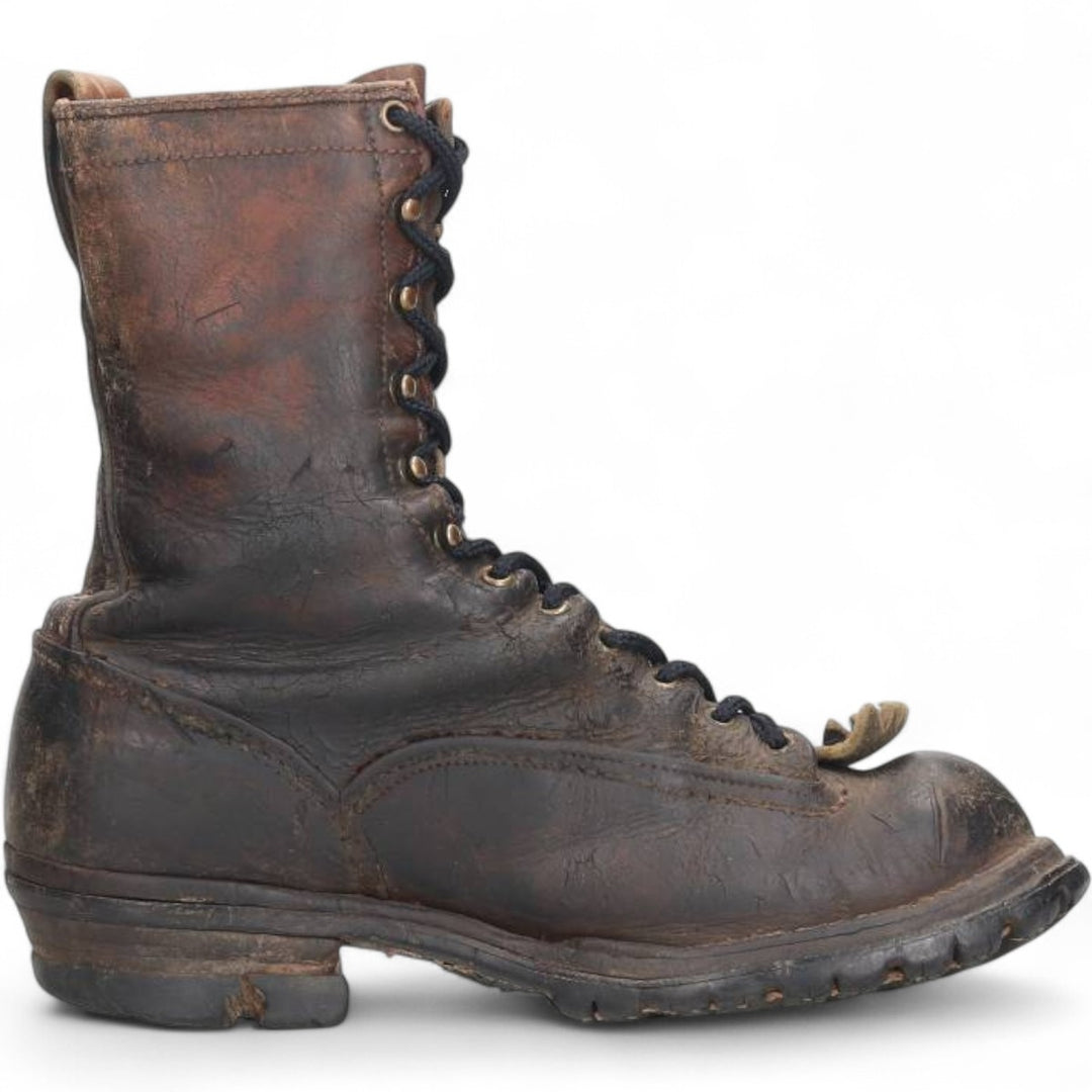 Quilted Tongue Logger Boots, Size 9 1/2C, Men's, 10.8" (Vintage) /svb001021 Men's 27.5cm genuine leather black type Vintage Second Hand