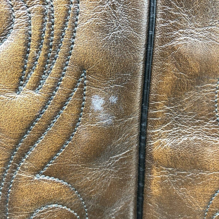 Vintage 1970s Red Wing 9801 Western Pecos Boots with all-over print and feather tag, Made in USA, Size 8 1/2 (Men's, equivalent to 10.4 inches) /svb001026 Men's 26.5cm genuine leather brown type Vintage Second Hand