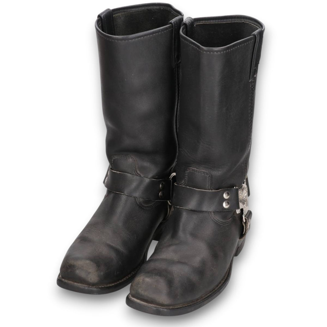 Harley-Davidson Platform Square Toe Ring Boots, Size 9 1/2M Men's 27.5cm unclear black type Vintage Second Hand