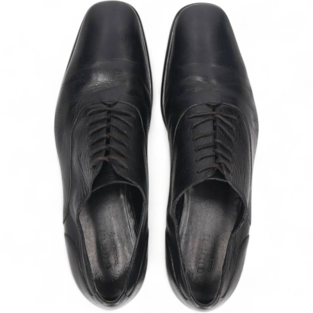 Gucci square toe plain toe shoes, made in Italy, size 8 1/2 Men's 27.0cm genuine leather black type Vintage Second Hand