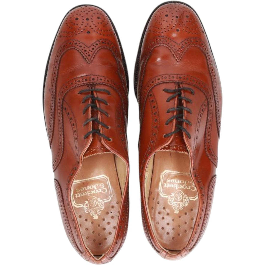 Crockett & Jones Men's Full Brogue Wingtip Shoes, Size 10.2" (svb001116) Men's 26.0cm genuine leather brown type Vintage Second Hand