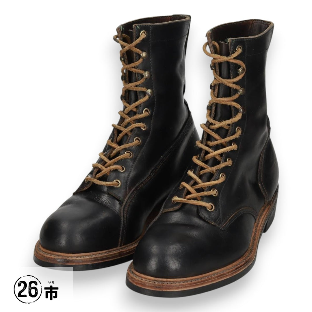 1970s KNAPP Nappa Leather Steel Toe Lace-Up Boots, Men's Size 11.4" (approx.), Vintage /svb001151 Men's 29.0cm unclear black type Vintage Second Hand
