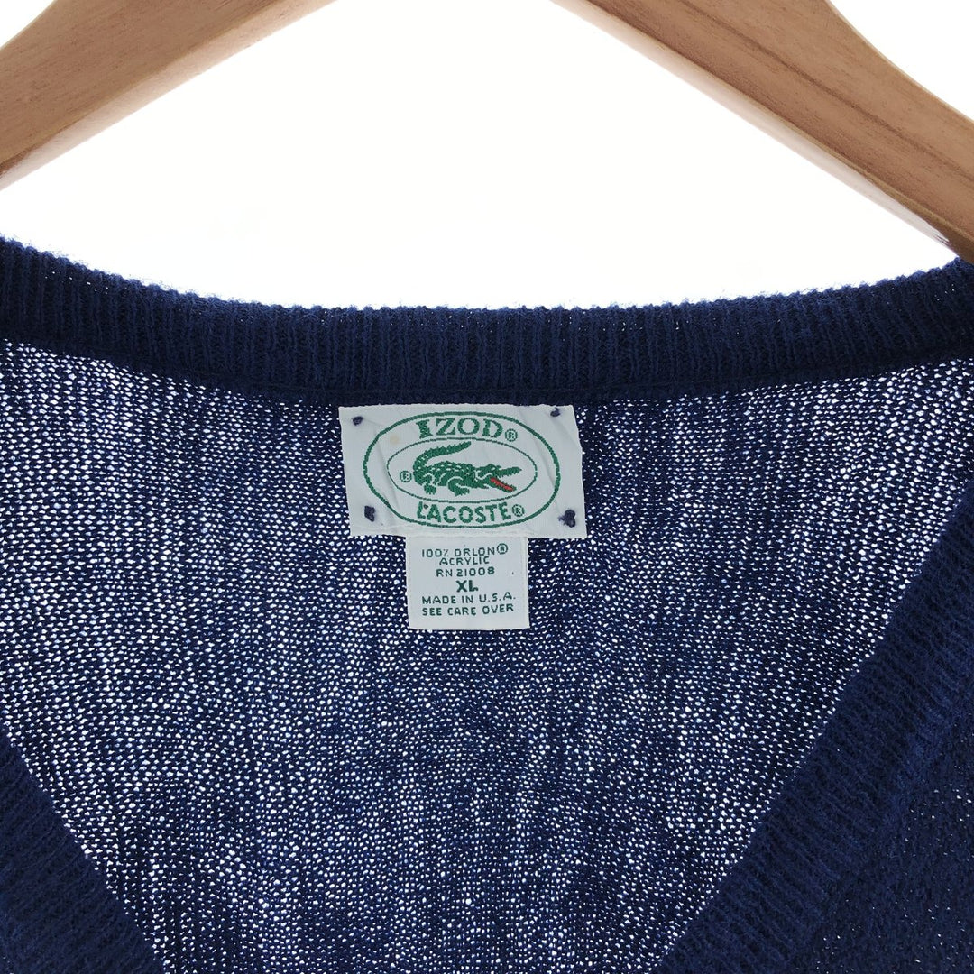 80s-90'S Lacoste IZOD V-neck acrylic knit sweater Made in USA Men's XL Vintage Oron Acrylic blue type Vintage Second Hand
