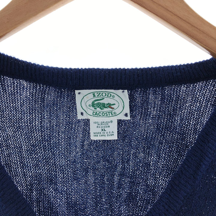 80s-90'S Lacoste IZOD V-neck acrylic knit sweater Made in USA Men's XL Vintage Oron Acrylic blue type Vintage Second Hand