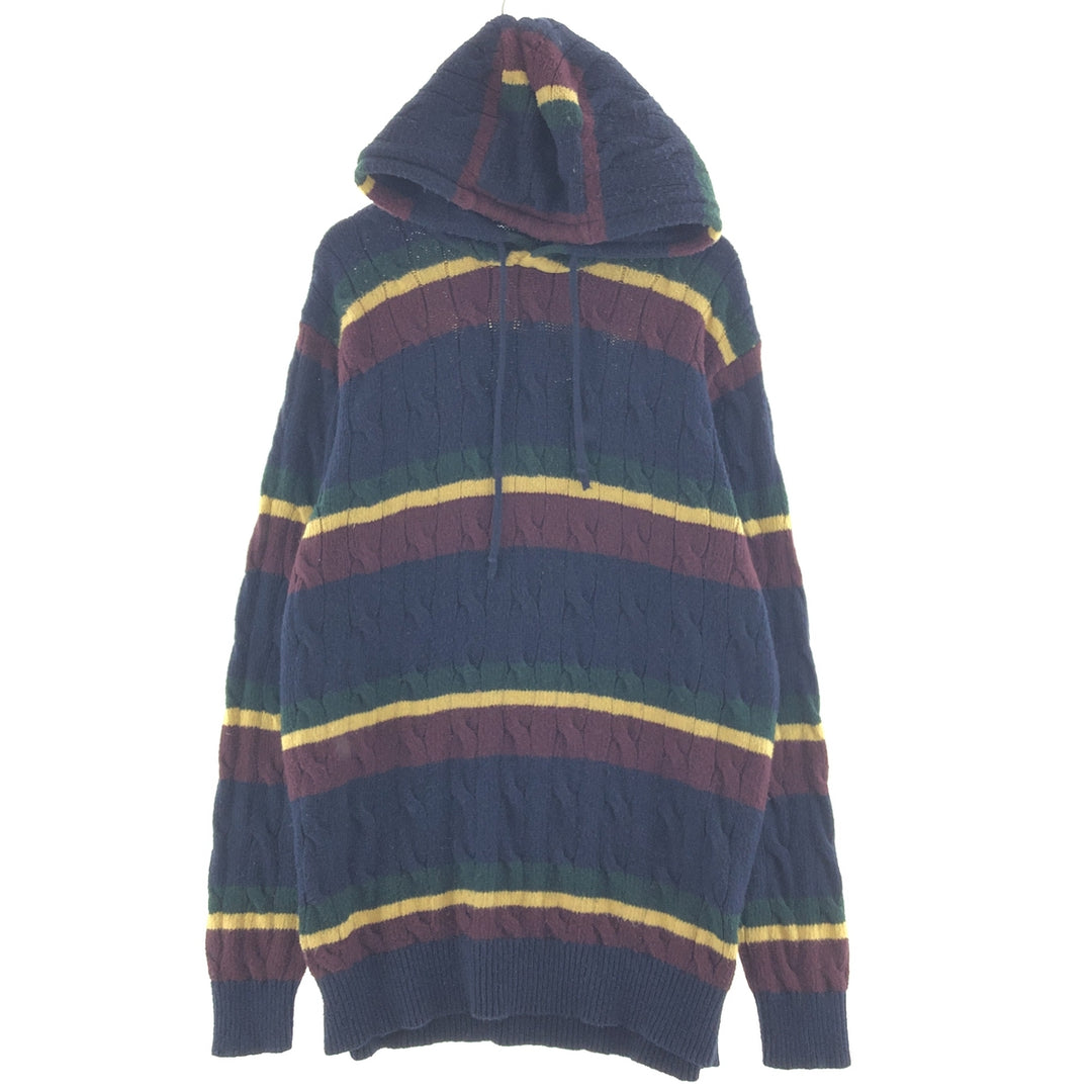 Ralph Lauren POLO RALPH LAUREN Striped Pattern Cable Knit Cotton Knit Hoodie Men's L cotton navy blue type Vintage Second Hand