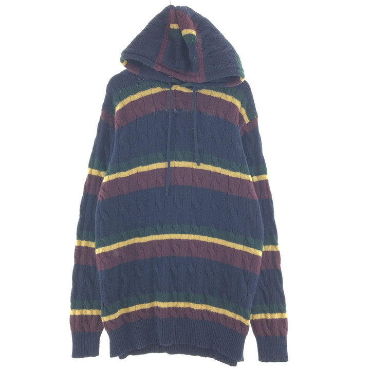 Ralph Lauren POLO RALPH LAUREN Striped Pattern Cable Knit Cotton Knit Hoodie Men's L cotton navy blue type Vintage Second Hand