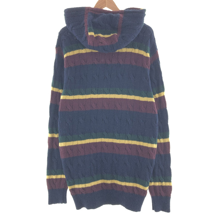 Ralph Lauren POLO RALPH LAUREN Striped Pattern Cable Knit Cotton Knit Hoodie Men's L cotton navy blue type Vintage Second Hand