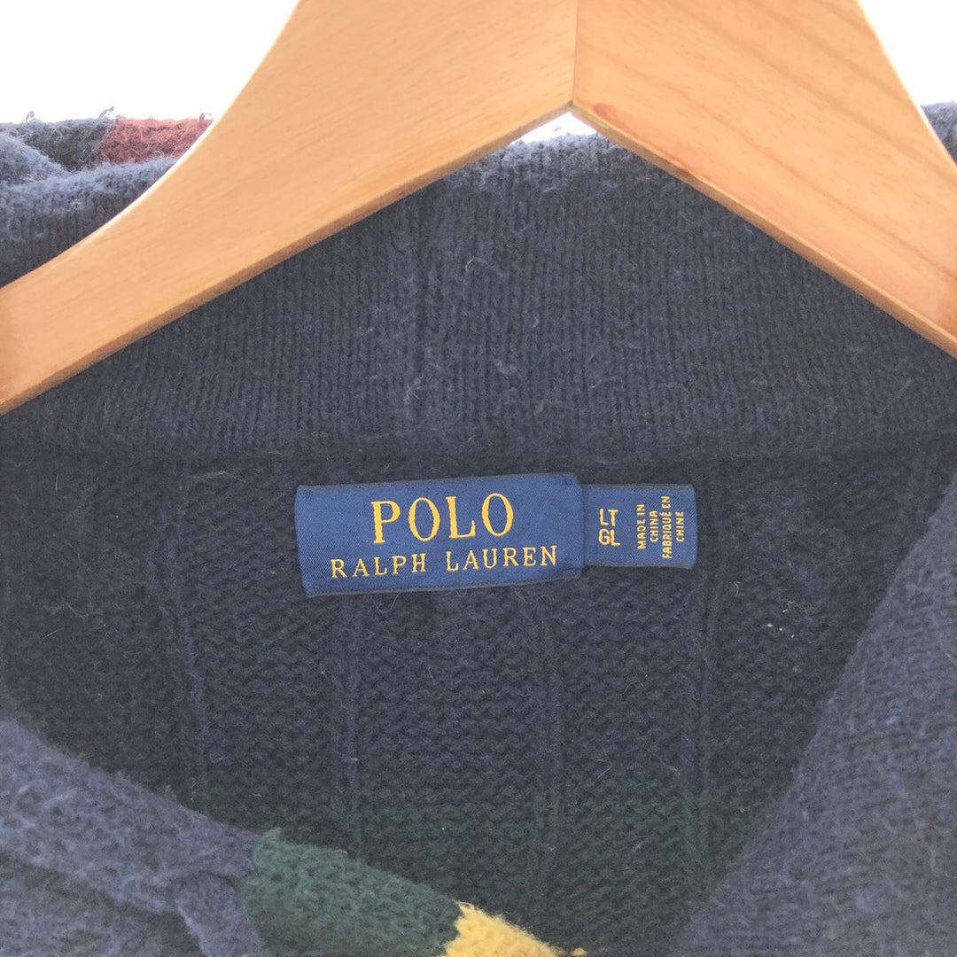 Ralph Lauren POLO RALPH LAUREN Striped Pattern Cable Knit Cotton Knit Hoodie Men's L cotton navy blue type Vintage Second Hand