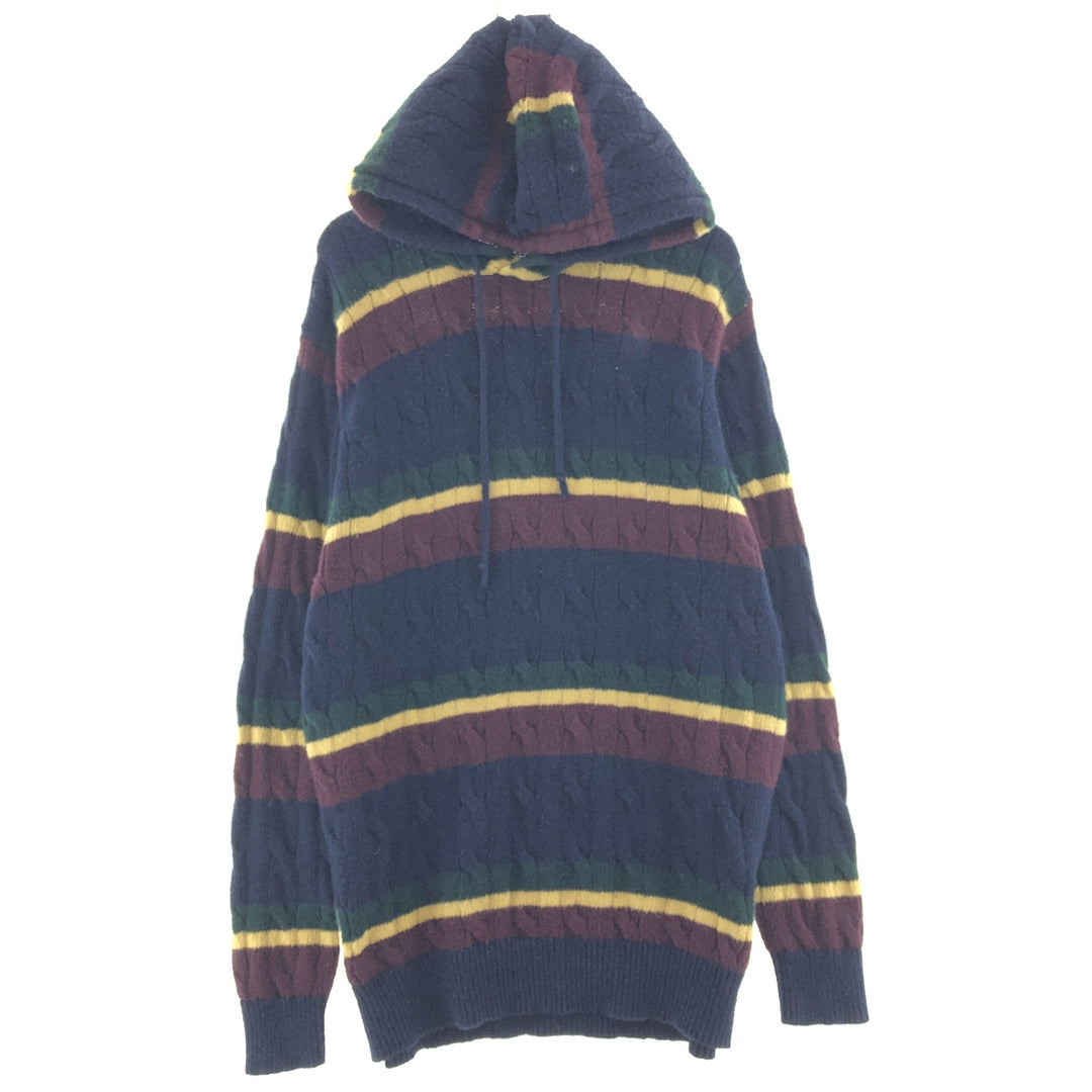 Ralph Lauren POLO RALPH LAUREN Striped Pattern Cable Knit Cotton Knit Hoodie Men's L cotton navy blue type Vintage Second Hand