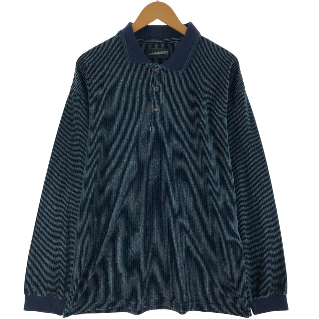 HILL and ARCHER Velour Long Sleeve Striped Polo Shirt Men's XL cotton Green type dark green Vintage Second Hand