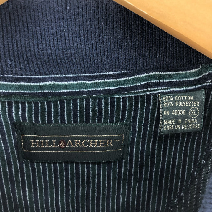 HILL and ARCHER Velour Long Sleeve Striped Polo Shirt Men's XL cotton Green type dark green Vintage Second Hand
