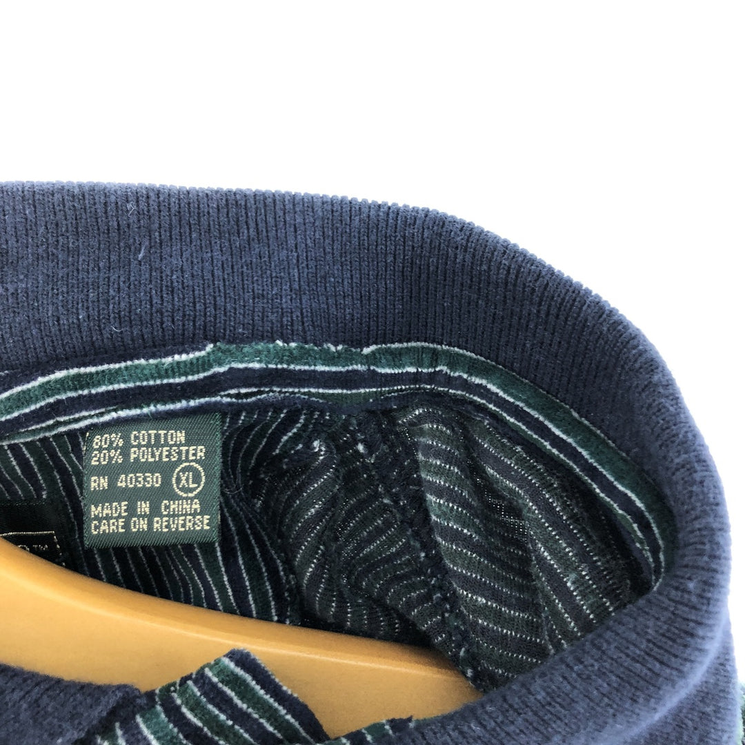 HILL and ARCHER Velour Long Sleeve Striped Polo Shirt Men's XL cotton Green type dark green Vintage Second Hand