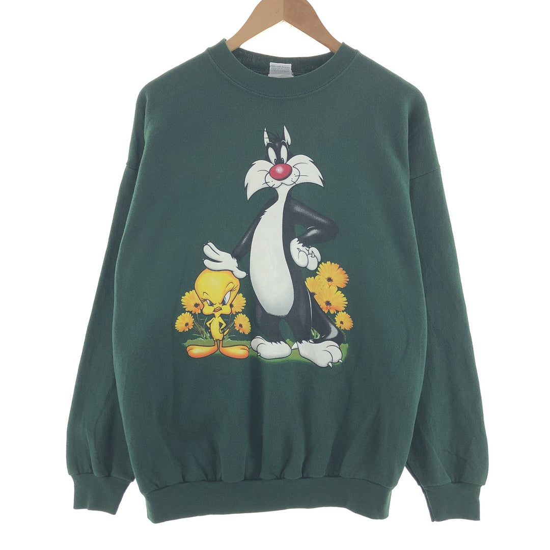 90'S LOONEY TUNES Tweety Sylvester character sweatshirt, made in USA, men's L, vintage /taa003125