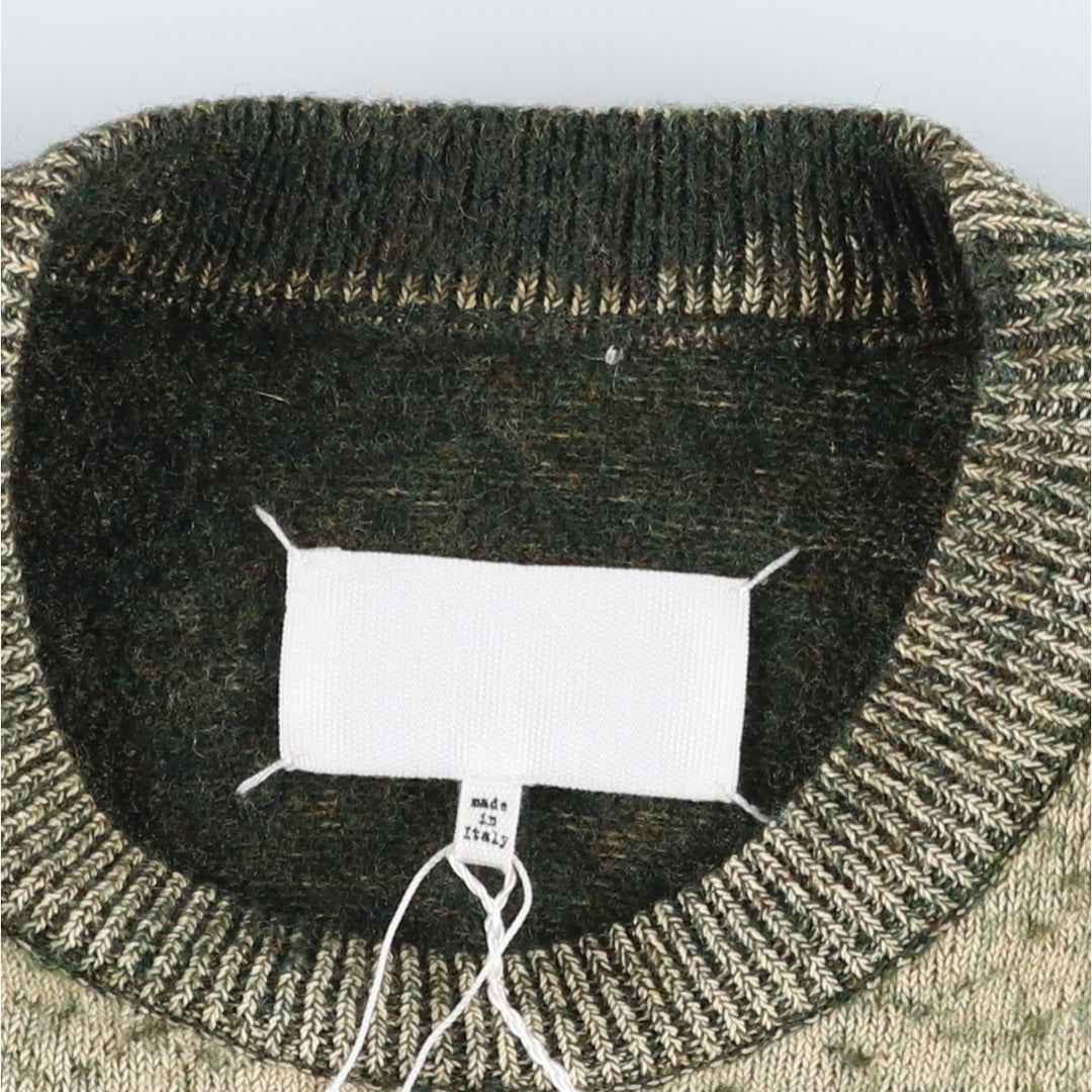 Deadstock Maison Margiela bleached cotton/wool knit sweater with scarf, made in Italy, men's size M equivalent. wool Khaki type Vintage Second Hand