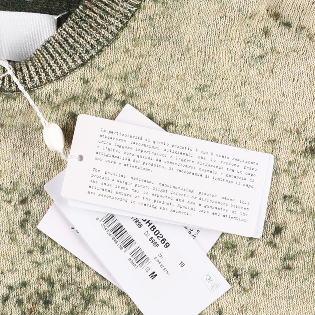 Deadstock Maison Margiela bleached cotton/wool knit sweater with scarf, made in Italy, men's size M equivalent. wool Khaki type Vintage Second Hand