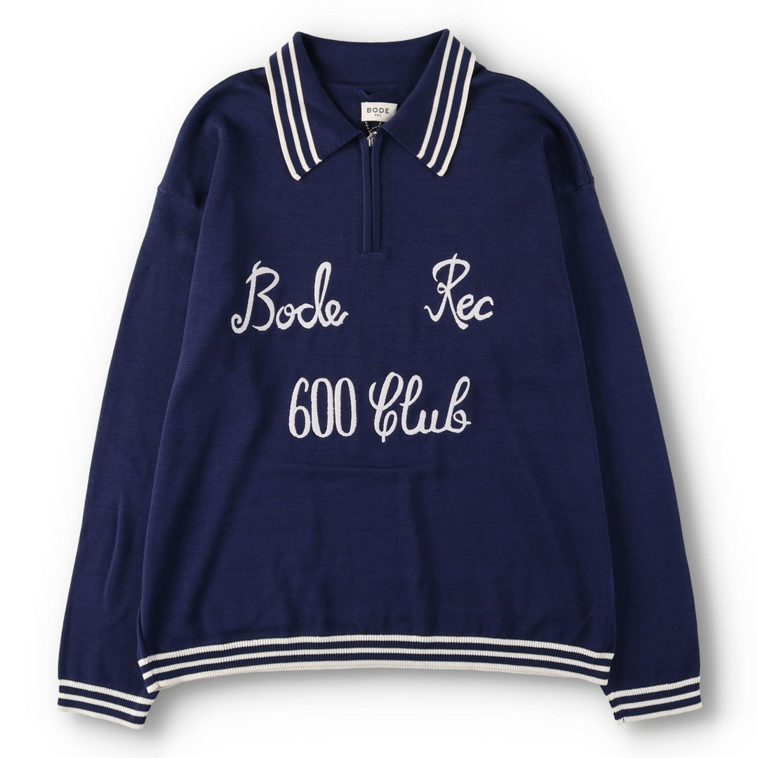 BODE Collared Cotton Knit Half-Zip Sweater, Men's Size M (approx.) cotton navy blue type Vintage Second Hand