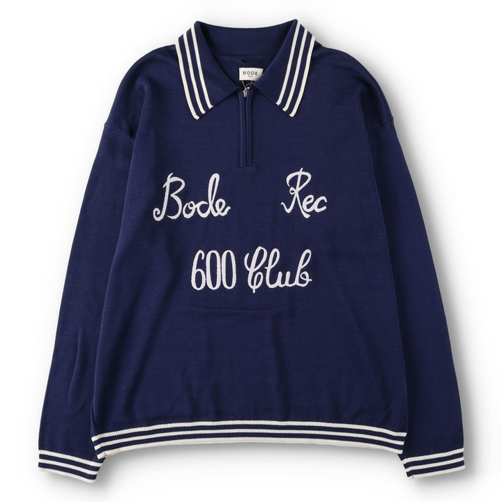BODE Collared Cotton Knit Half-Zip Sweater, Men's Size M (approx.) cotton navy blue type Vintage Second Hand