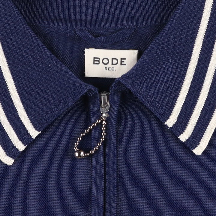 BODE Collared Cotton Knit Half-Zip Sweater, Men's Size M (approx.) cotton navy blue type Vintage Second Hand