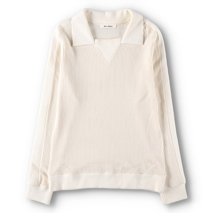 Wales Bonner Collared Mesh Cotton Knit Sweater, Men's Size L cotton unbleached Vintage Second Hand