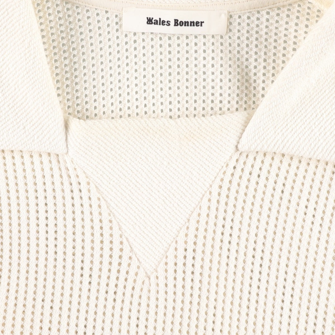 Wales Bonner Collared Mesh Cotton Knit Sweater, Men's Size L cotton unbleached Vintage Second Hand