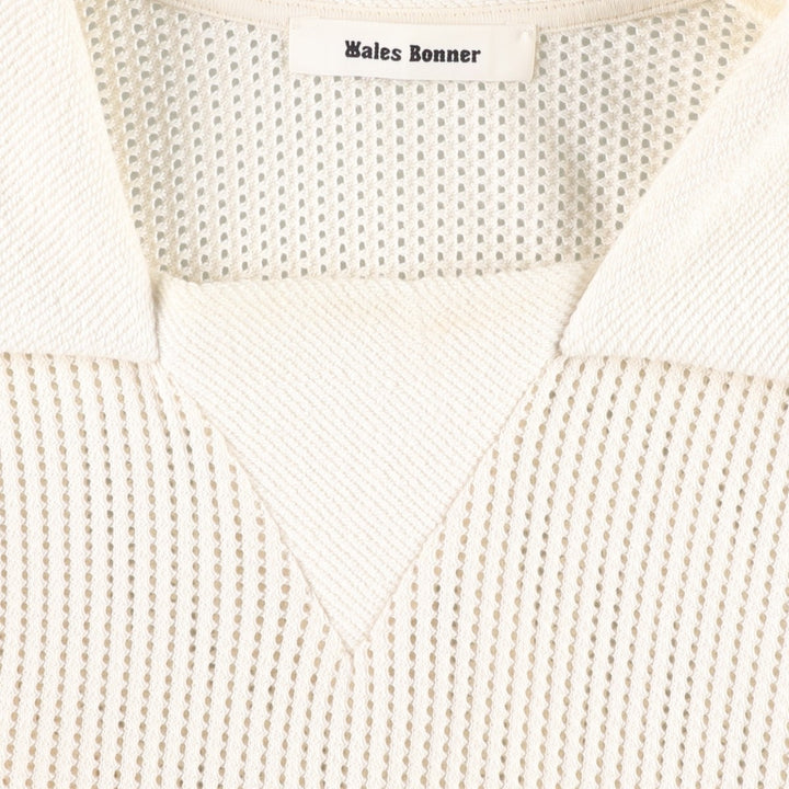 Wales Bonner Collared Mesh Cotton Knit Sweater, Men's Size L cotton unbleached Vintage Second Hand