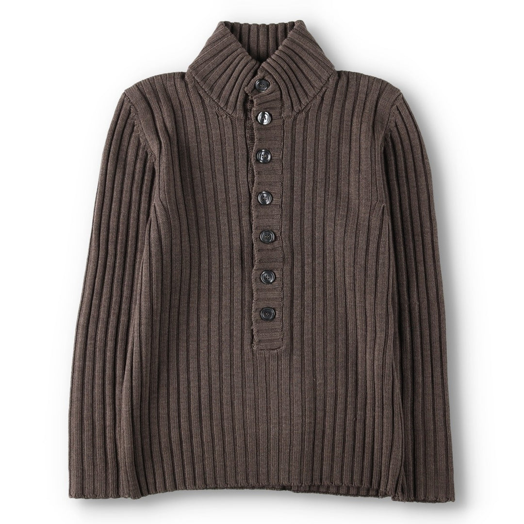 Hunting World ribbed wool knit half-button sweater, made in Italy, men's size XS equivalent. wool brown type Vintage Second Hand