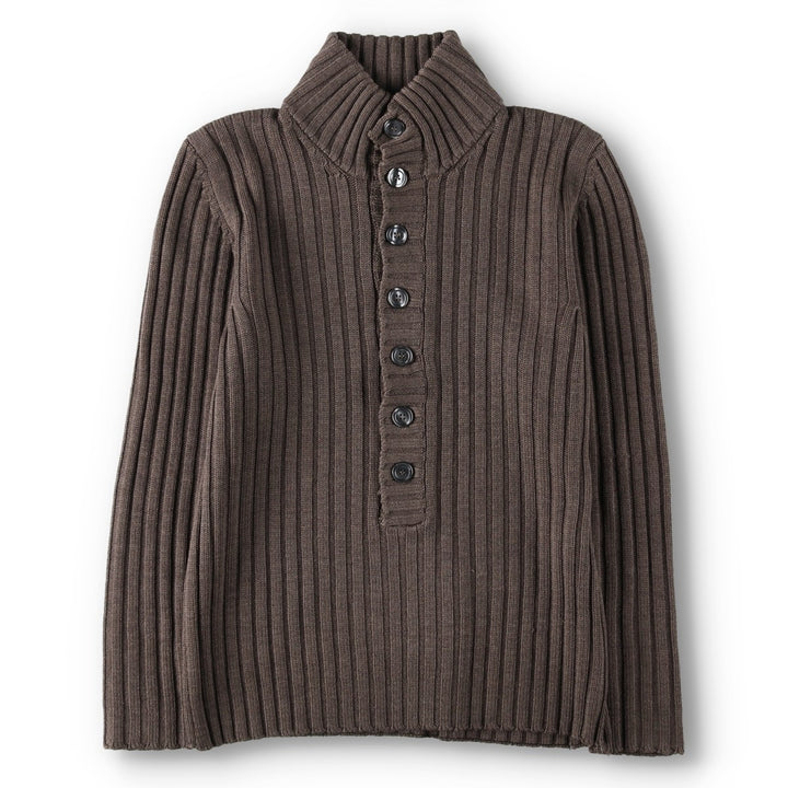Hunting World ribbed wool knit half-button sweater, made in Italy, men's size XS equivalent. wool brown type Vintage Second Hand