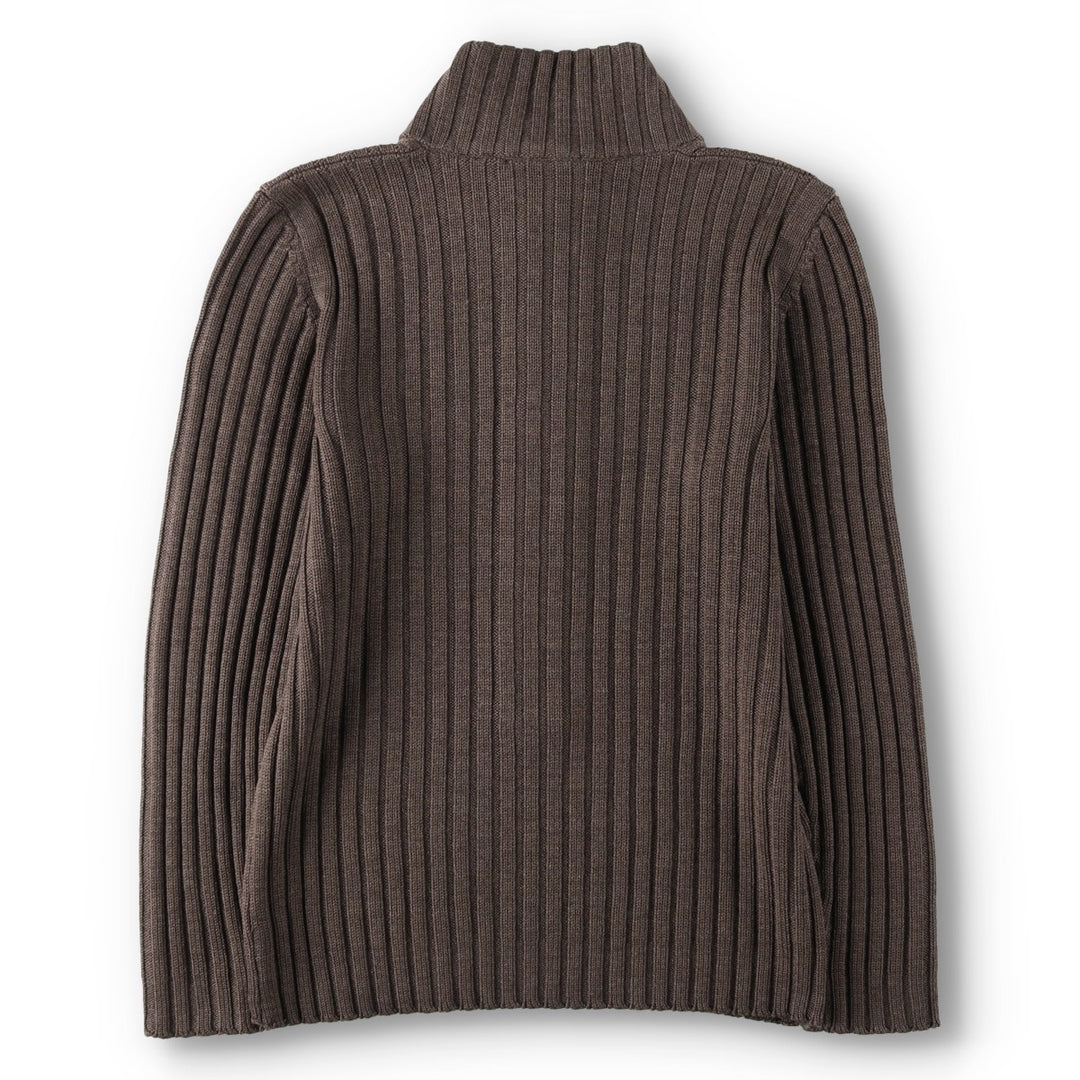 Hunting World ribbed wool knit half-button sweater, made in Italy, men's size XS equivalent. wool brown type Vintage Second Hand