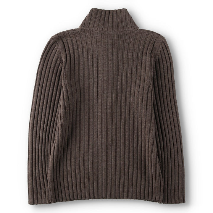 Hunting World ribbed wool knit half-button sweater, made in Italy, men's size XS equivalent. wool brown type Vintage Second Hand