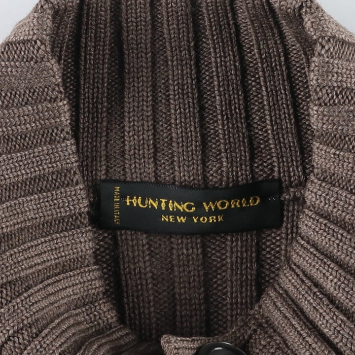 Hunting World ribbed wool knit half-button sweater, made in Italy, men's size XS equivalent. wool brown type Vintage Second Hand