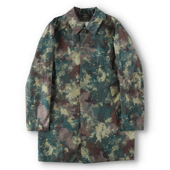Mackintosh camouflage pattern nylon trench coat/balmacaan coat/half coat, made in England, men's size S equivalent. Nylon Khaki type Vintage Second Hand