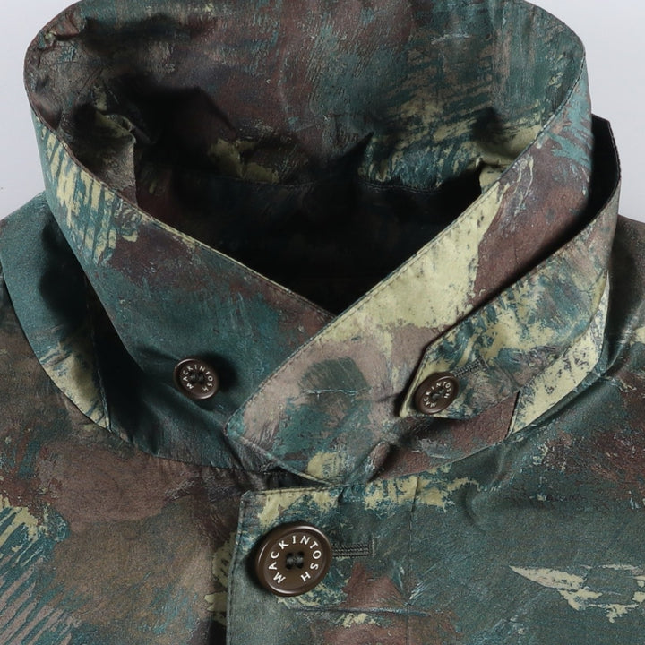 Mackintosh camouflage pattern nylon trench coat/balmacaan coat/half coat, made in England, men's size S equivalent. Nylon Khaki type Vintage Second Hand