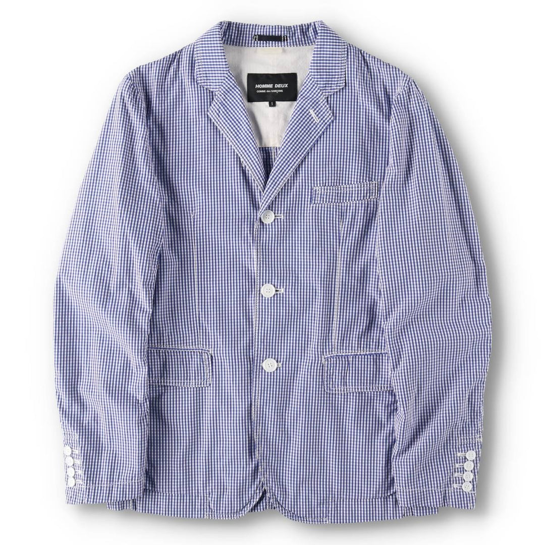 Comme des Garçons Homme Deux gingham check cotton tailored jacket, men's size S (approx.) unclear blue type Vintage Second Hand