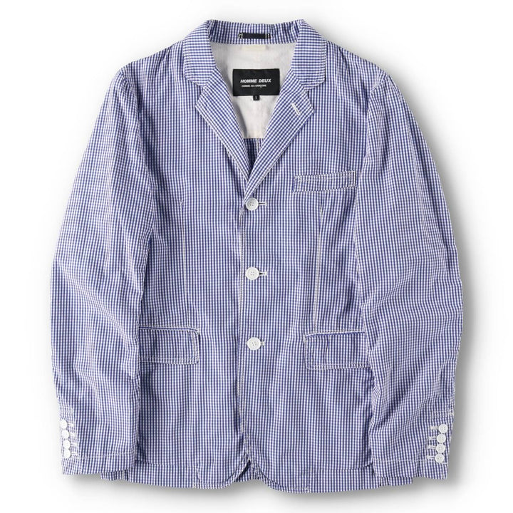 Comme des Garçons Homme Deux gingham check cotton tailored jacket, men's size S (approx.) unclear blue type Vintage Second Hand