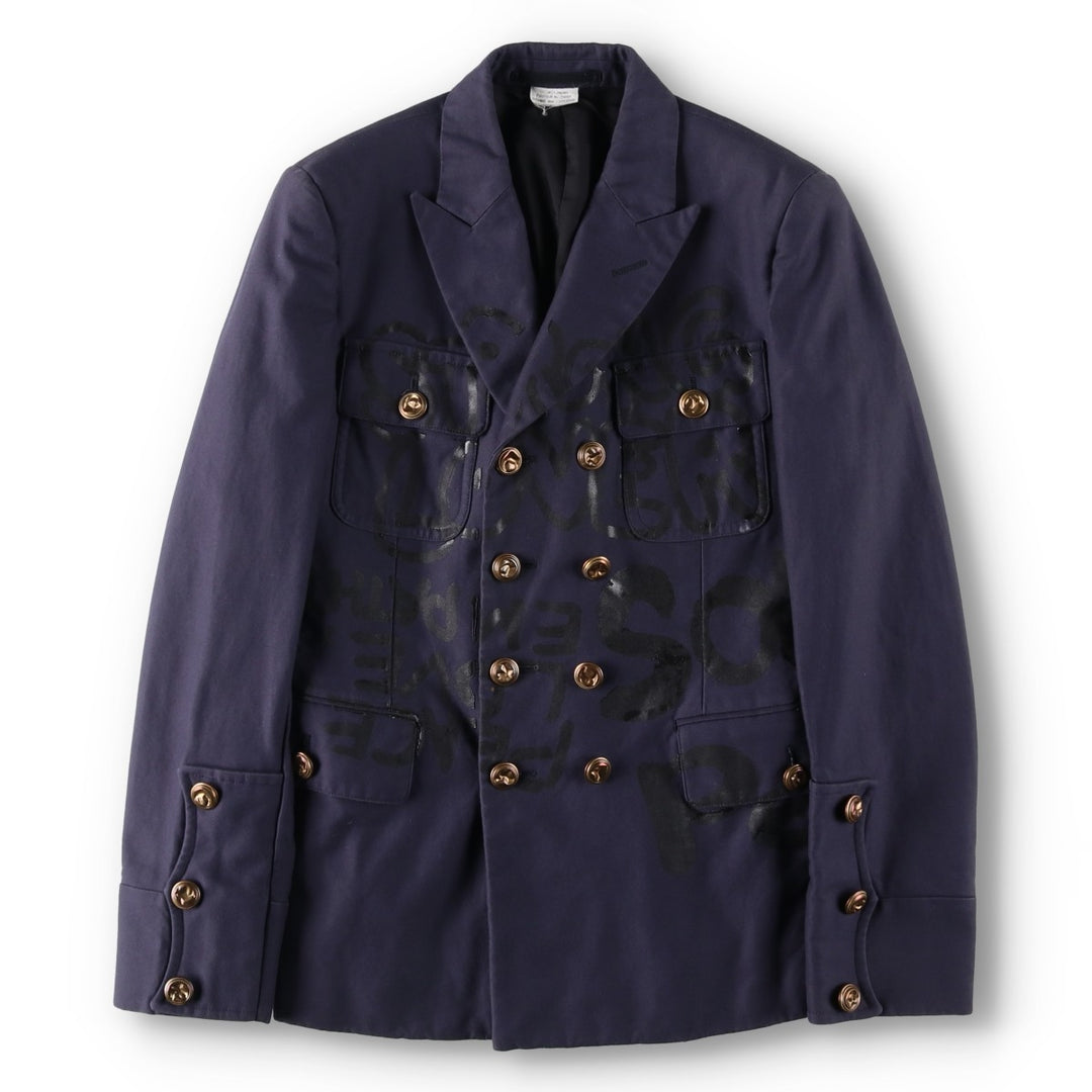 Comme des Garçons Homme Plus Double-Breasted Peaked Lapel Navy Blazer Tailored Jacket (Men's Size XS) cotton navy blue type Vintage Second Hand