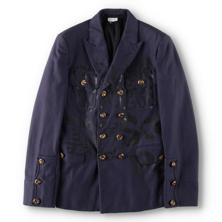 Comme des Garçons Homme Plus Double-Breasted Peaked Lapel Navy Blazer Tailored Jacket (Men's Size XS) cotton navy blue type Vintage Second Hand