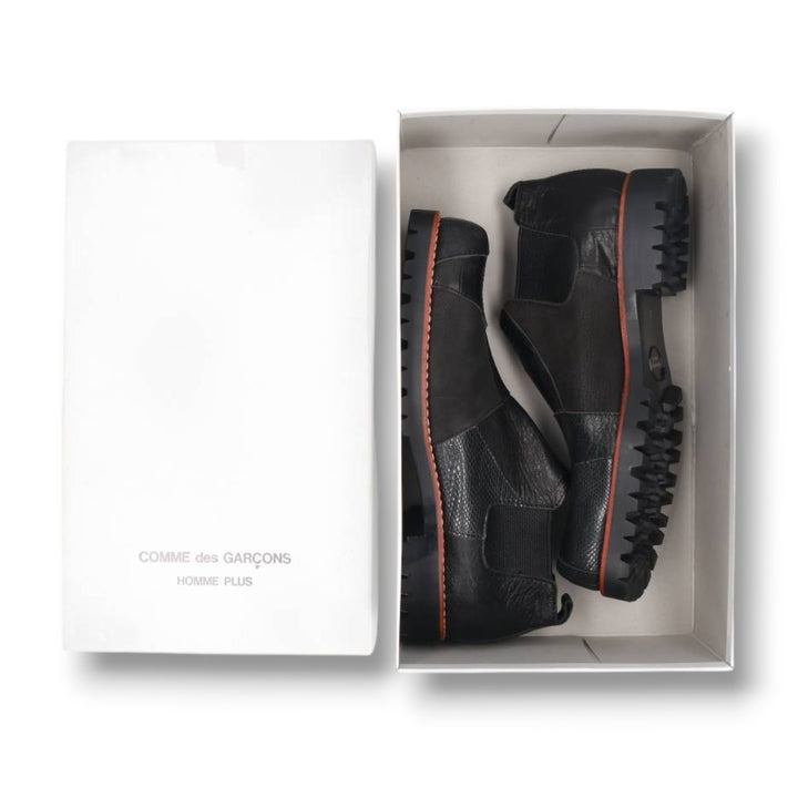 DEAD STOCK Comme des Garçons Homme Plus Square Toe Side Gore Shoes, Size 24 (Men's 9.4" equivalent) /yaa000682 Men's 24.0cm Genuine Leather Cowhide black type Vintage Second Hand