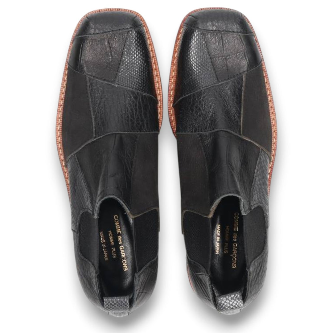 DEAD STOCK Comme des Garçons Homme Plus Square Toe Side Gore Shoes, Size 24 (Men's 9.4" equivalent) /yaa000682 Men's 24.0cm Genuine Leather Cowhide black type Vintage Second Hand