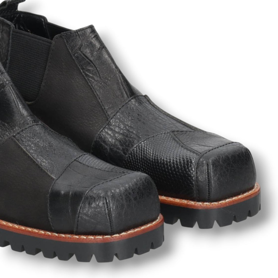 DEAD STOCK Comme des Garçons Homme Plus Square Toe Side Gore Shoes, Size 24 (Men's 9.4" equivalent) /yaa000682 Men's 24.0cm Genuine Leather Cowhide black type Vintage Second Hand