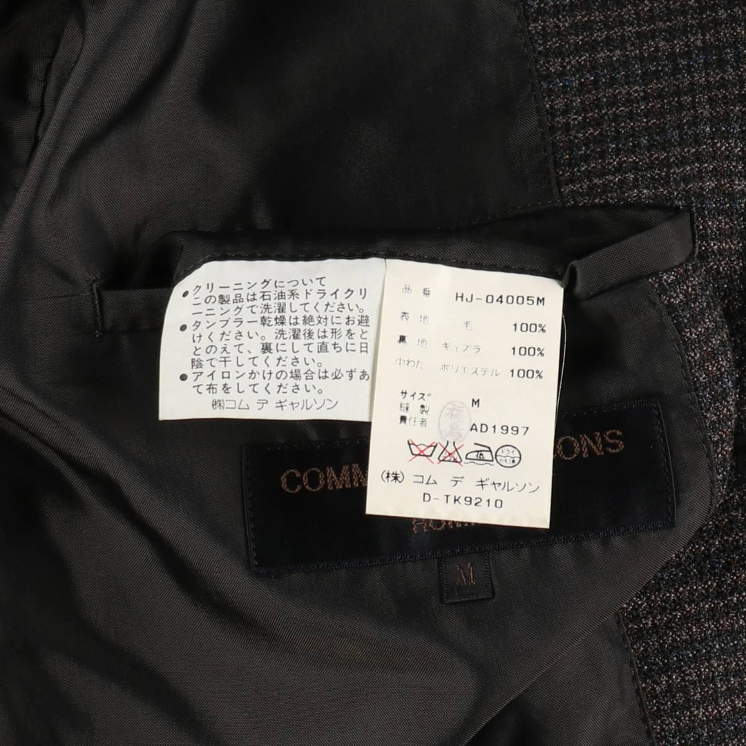 Comme des Garçons Homme Check Pattern Wool Tailored Jacket, Men's Size M (approx.) wool Charcoal Vintage Second Hand