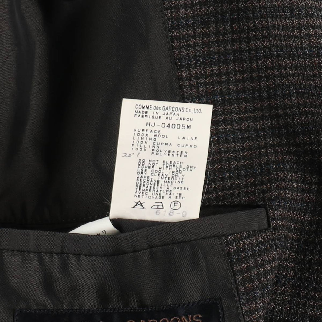 Comme des Garçons Homme Check Pattern Wool Tailored Jacket, Men's Size M (approx.) wool Charcoal Vintage Second Hand