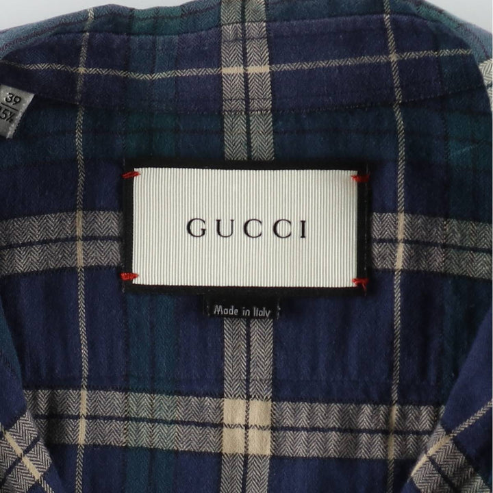 Gucci long-sleeved light flannel check shirt, made in Italy, men's size M equivalent. cotton navy blue type Vintage Second Hand